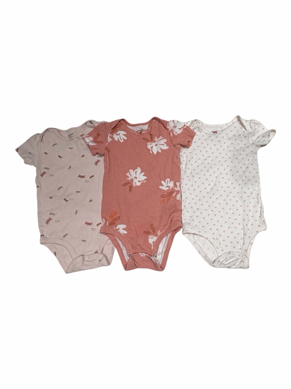 3-Pack Girls Floral & Dot Short Sleeve Onesies - Pink Mix (24 mos EUC to VGUC)